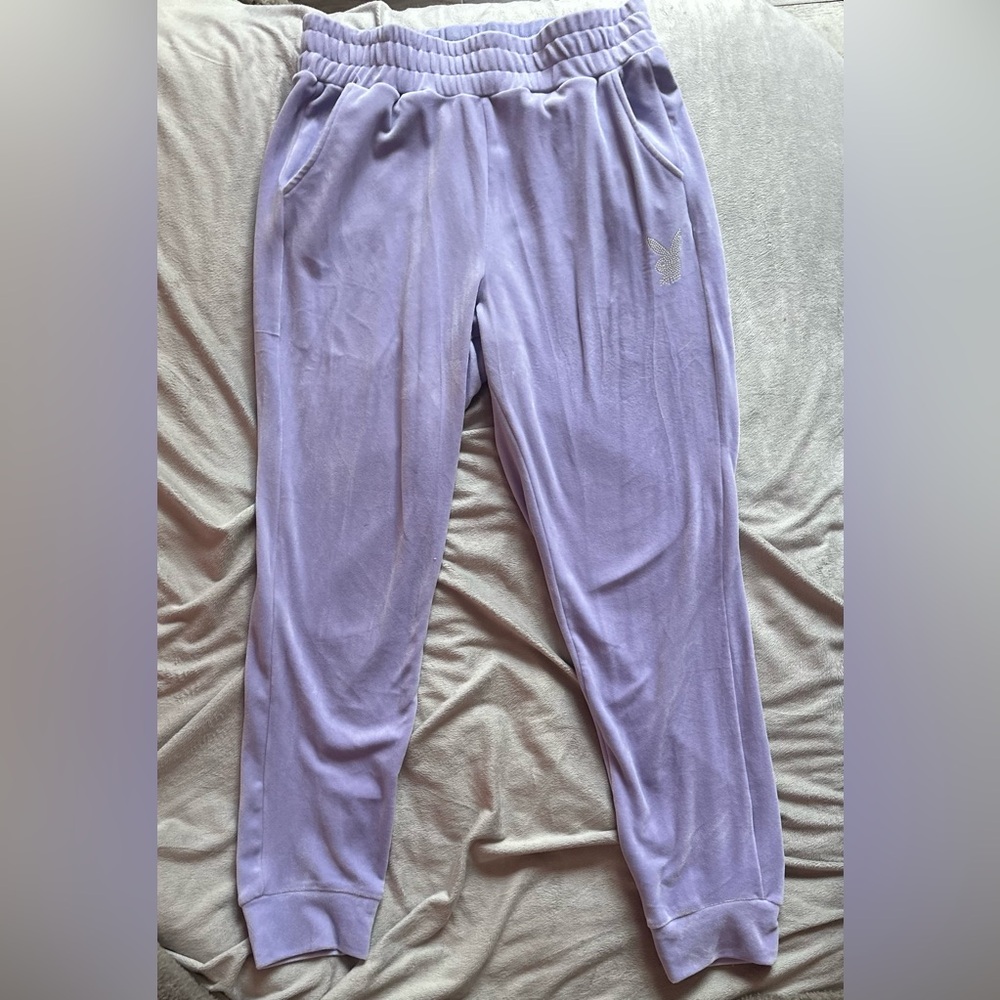 Purple Velour Joggers with Logo